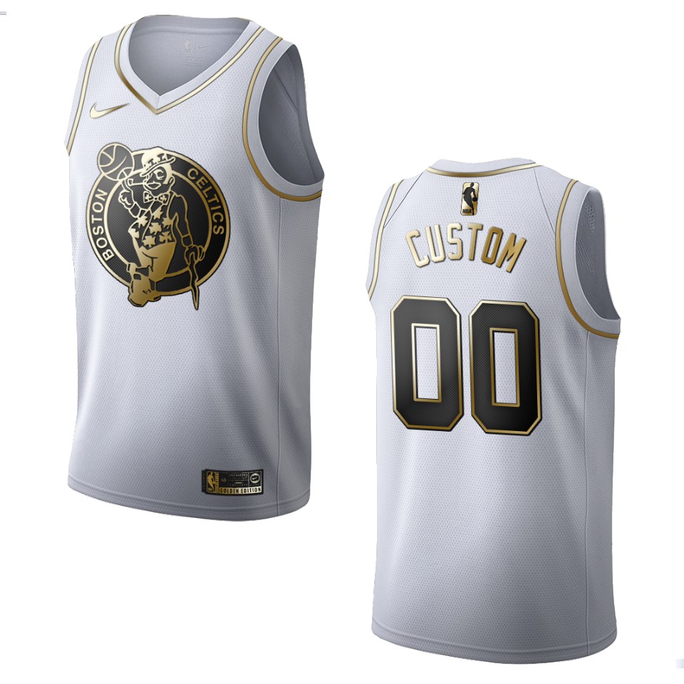 Men's Boston Celtics Custom #00 White Golden Edition Jersey 2401SYVN
